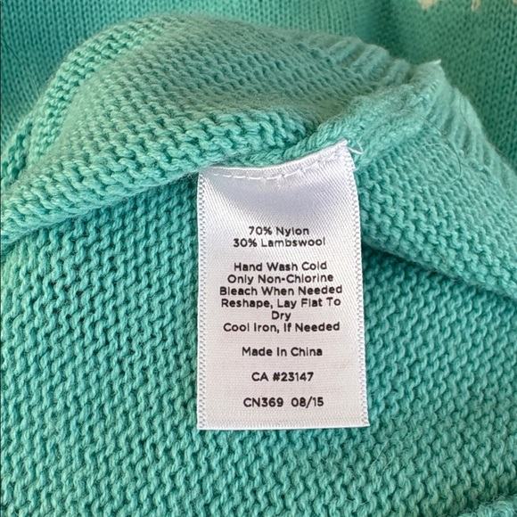 EUC Talbots Lambswool Blend Bird Fair Isle Sweater Teal Size Small - Picture 7 of 9